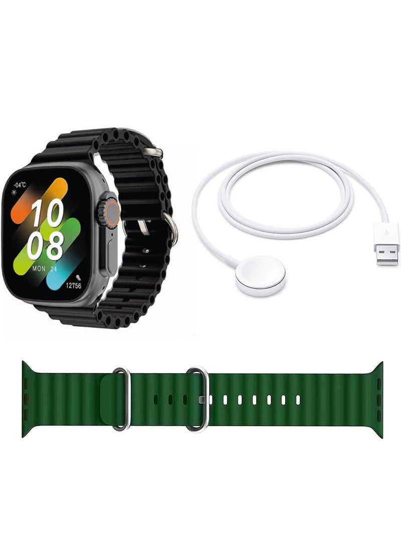 Oteeto OW8 Ultra Smart Watch with 2.2 Inch AMOLED Touch Display, Bluetooth Calling, Health & Fitness Tracking, Wireless Charger, 2 Strap Set for Men and Women, Black - Image 3